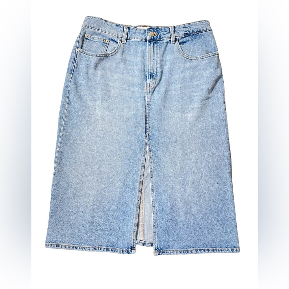 Zara Light Blue Denim Midi Skirt